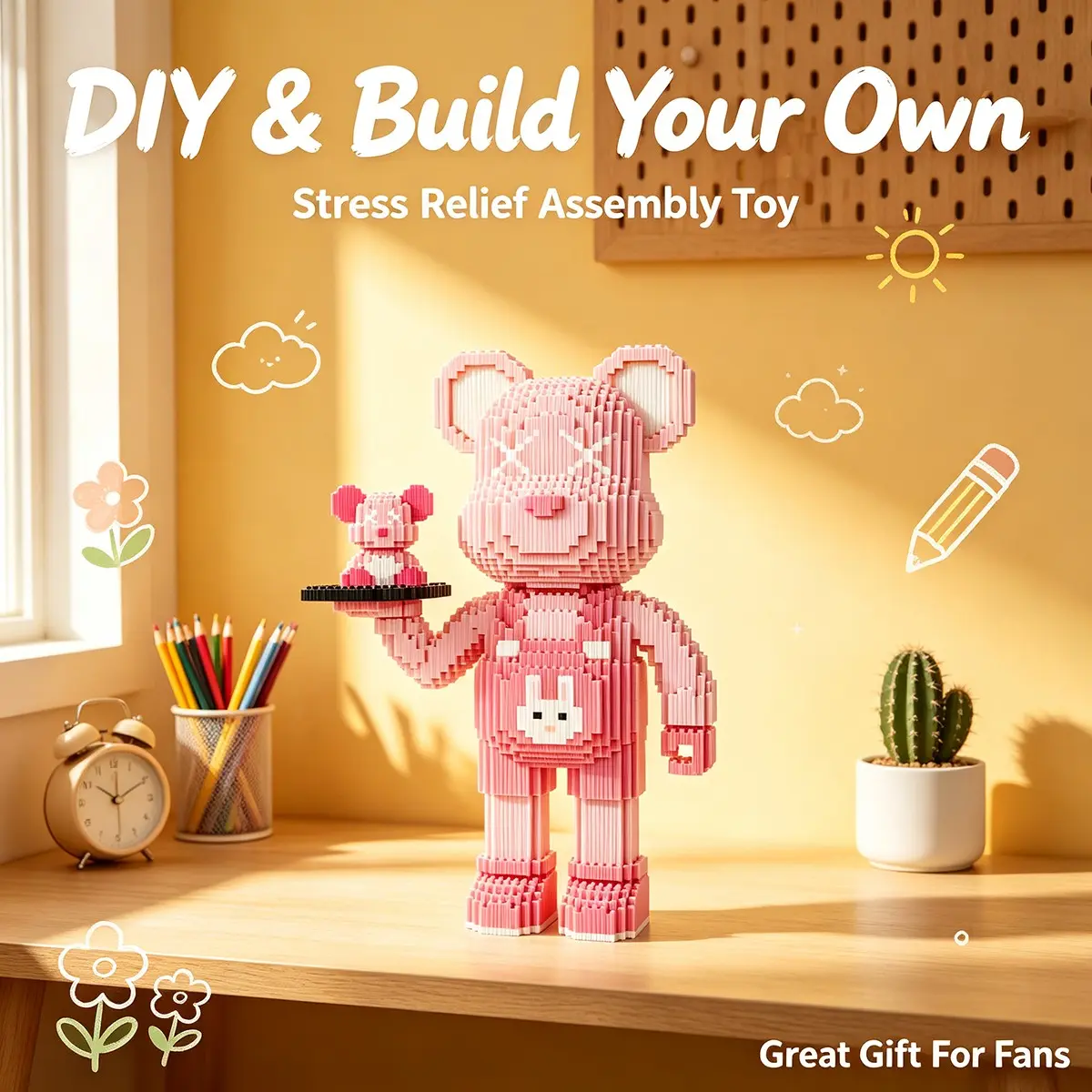 Mini Bear 3D Puzzle Building Blocks, DIY Collectible Model, Home Office Decor, Party Decoration, Ideal Gift, Handmade Craft, Lightweight Statue, Collectible Ornament