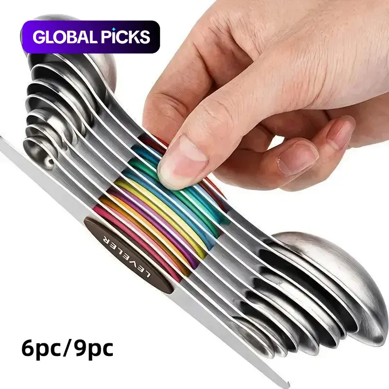 Stainless Steel Magnetic Measuring Spoon Set, Food Measuring Tool, Double-Ended Precision Measuring Spoons Stainless Steel, Metal Measuring Spoons Kitchen Utensils for Coffee & Baking, Food-Grade Home Cooking Gadgets #GLOBAL PICKS