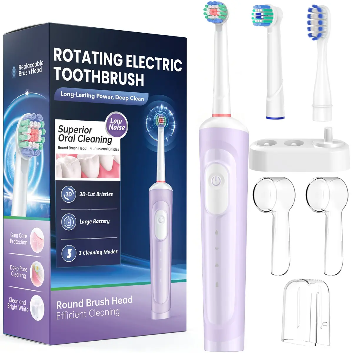 IPX8 Waterproof Rotating Electric Toothbrush, Rechargeable Toothbrush, Dual Vibration Modes, 2000mAh USB Inductive Charging, 70 Days Battery Life
