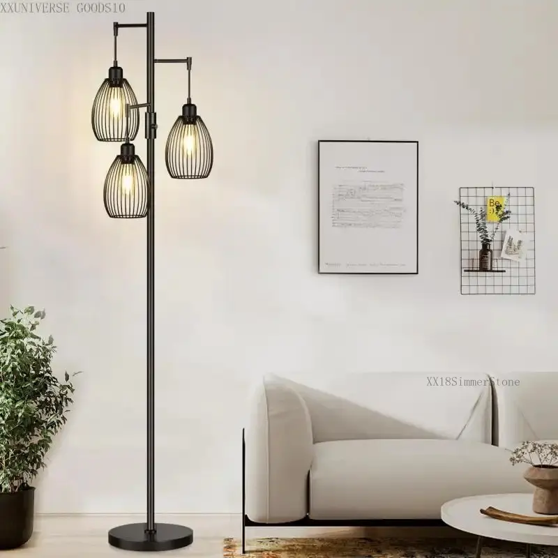 Dimmable Floor Lamp, 3 x 800LM LED Edison Bulbs Included,Home Decor, Farmhouse Industrial Floor Lamp Standing Tree Lamp with Elegant Teardrop Cage Tall Lamps for  decoration Living Room Bedroom Office Dining RoomXXUNIVERSE GOODS10 XX18SimmerStone