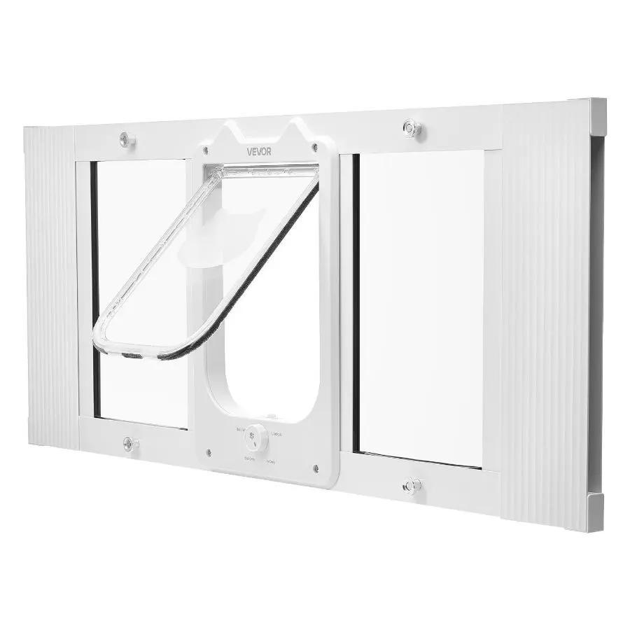 VEVOR Cat Door for Window, Adjustable to Fit Window Width 31-36, 4 Secure Lock Modes, Aluminum Frame and High-Transparency Glass, Magnetic Closure, Weatherproof Quick-Fit Pet Door for Cats, White