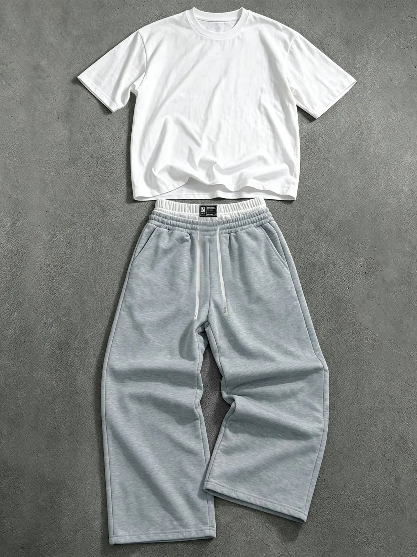 Round Neck Short Sleeve Tee + Wide Leg Sweatpants Set, Basic Minimalist Casual Fitted Plain Suit, All Seasons, Unisex, Daily Wear, Fitness, Home