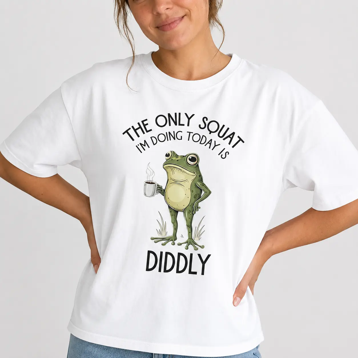 Funny Frog Shirt Women Sarcastic Graphic Tee Cute Animal T Shirt Diddly Squat Casual Oversized Summer Top