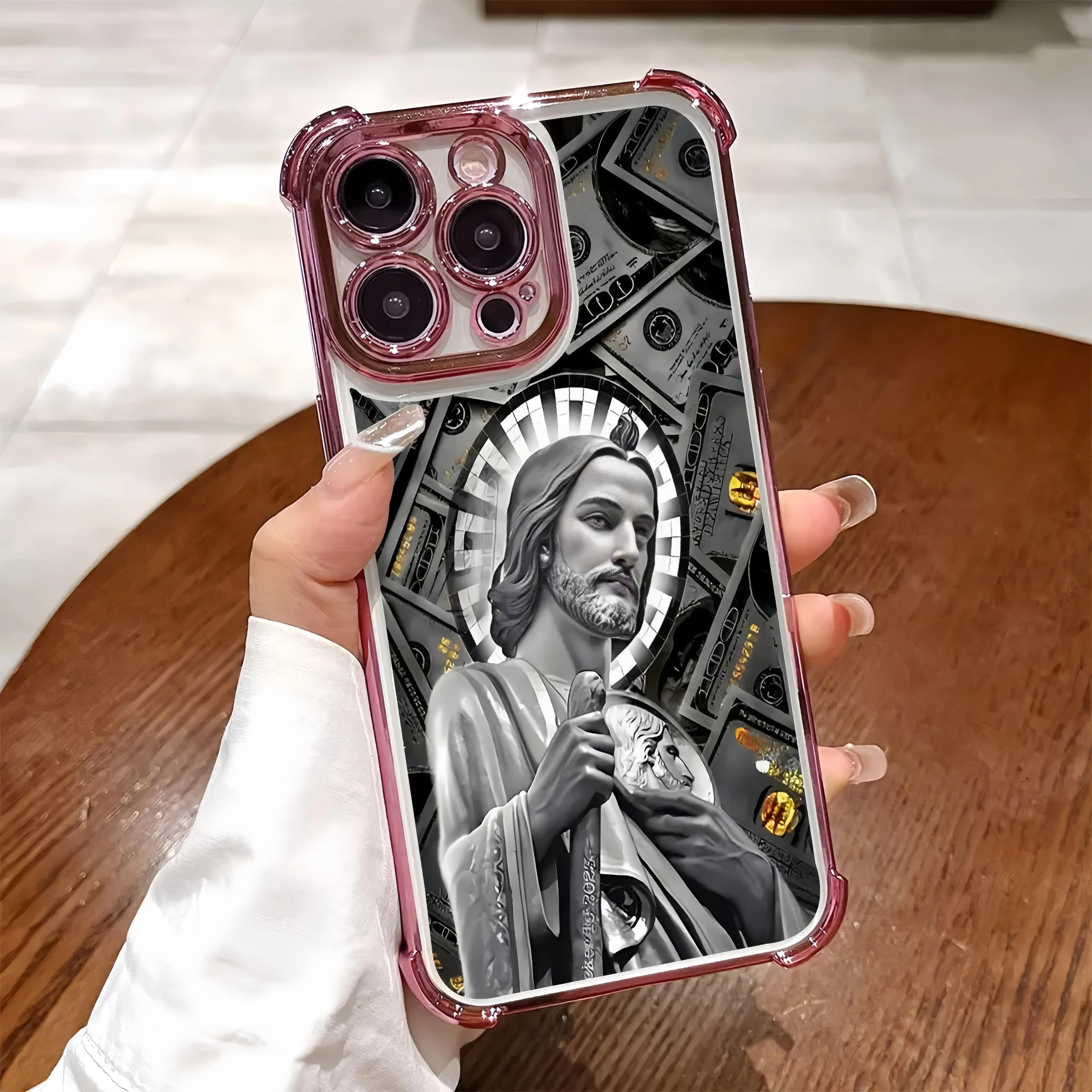 San Judas Tadeo Pattern Phone Case Electroplated Cover with Airbag Shockproof Soft TPU for iPhone X 11 12 13 14 15 16 17 Pro Max Plus Air Money Durable Lightweight Design