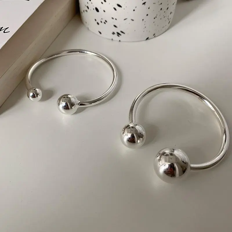 925 Sterling Silver Simple 2-Ball Design Lady Bangle, Wholesale Fashion Jewelry, Non-Fade Elegant Versatile Girlfriend Gift