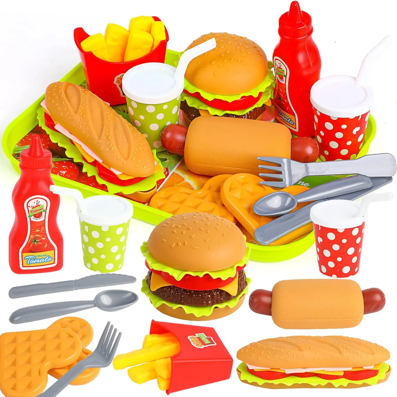 Pretend Play Food Set, Hamburger Fries Pizza Popcorn Toys Role Play Take Apart Educational Gift for Kids Boys Girlsfidget toys