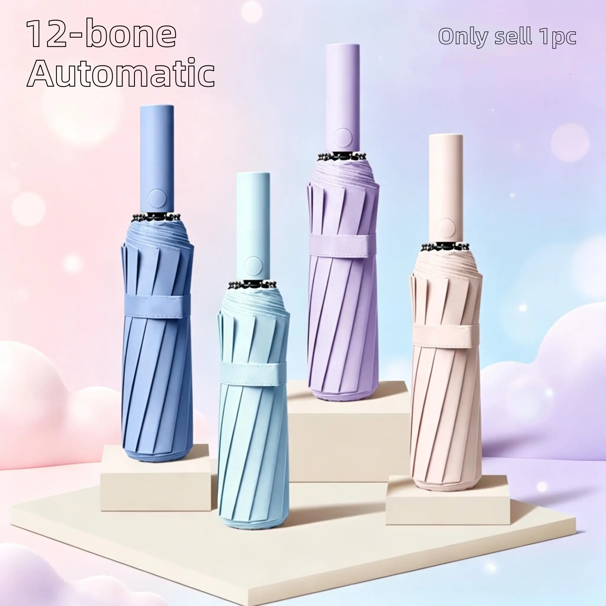 Fully Automatic 12-Bone Compact Umbrella, Rainy and Sunny Weather Protection, Sunscreen and UV Shield, Simple Folding Design, 1pc