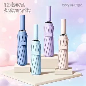 Fully Automatic 12-Bone Umbrella, Rainy and Sunny Weather Protection, Sunscreen and UV Shield, Simple Folding Design, 1pc