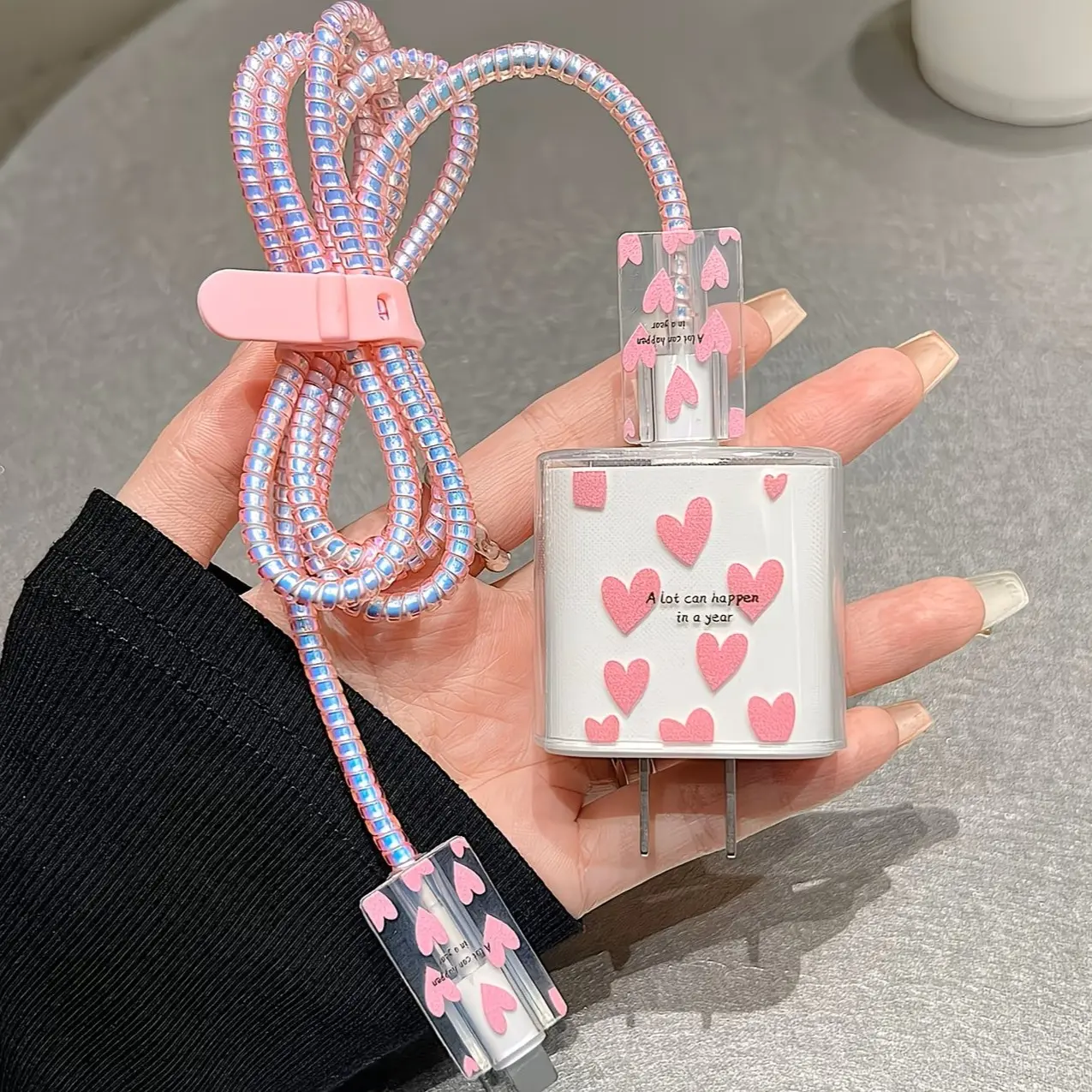 5pcs Cute Heart Charger Protection Set, Compatible with iPhone 20w/18w Chargers, Perfect Gift for Girls, Korean Style Accessories