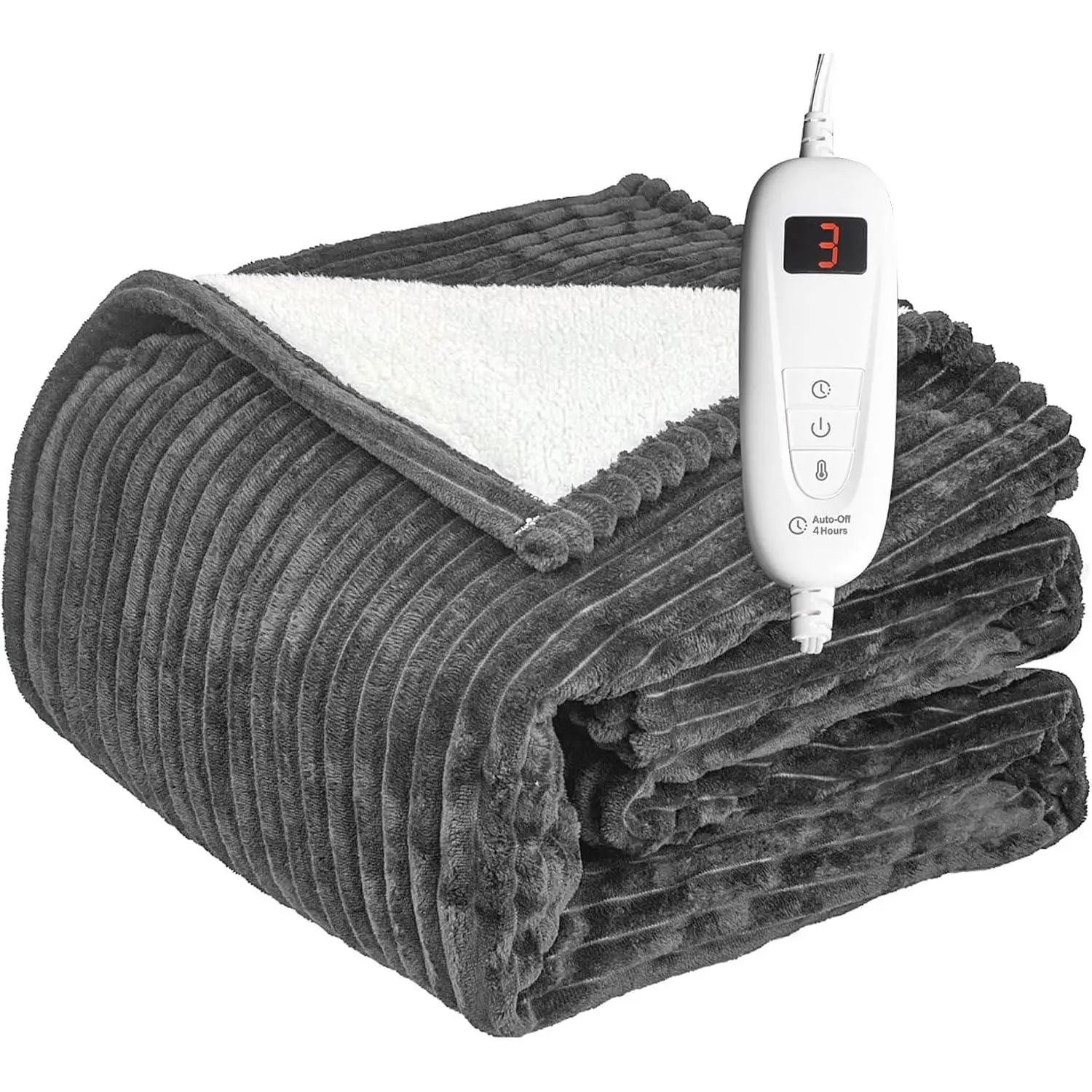 Heated Blanket Throw Electric Blanket Throw,50"x60" Heating Blanket, 6 Levels  Heating, 1-4 Hours Auto Off, Soft Flannel to Sherpa,Machine Washable, ETL&FCC Certified Grey