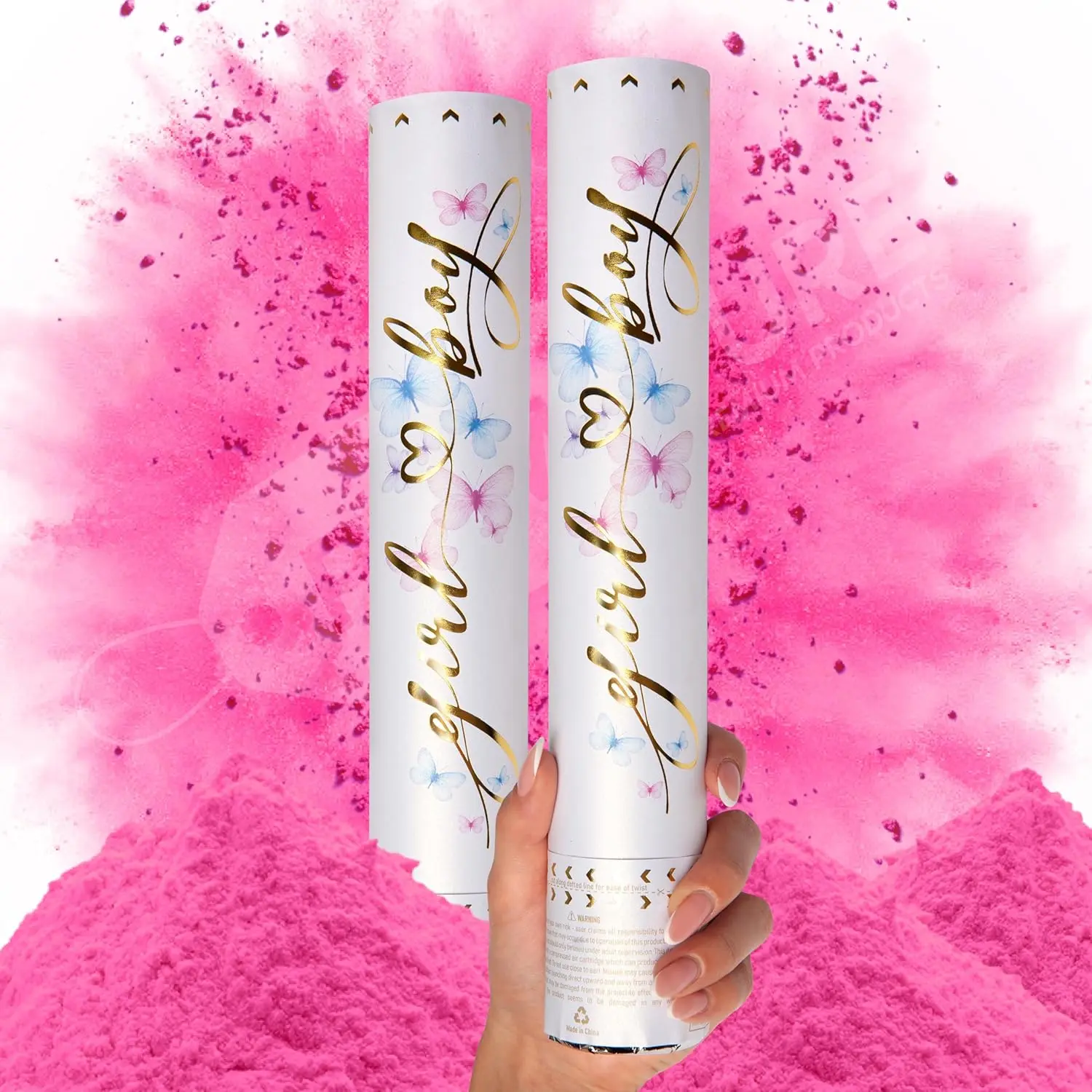 Gender Reveal Confetti Cannon - Biodegradable Powder Cannons Smoke Bomb - Pink, 2 Pack - Party Poppers Baby Powder Pink Confetti Poppers for Baby Girl Gender Reveal Party
