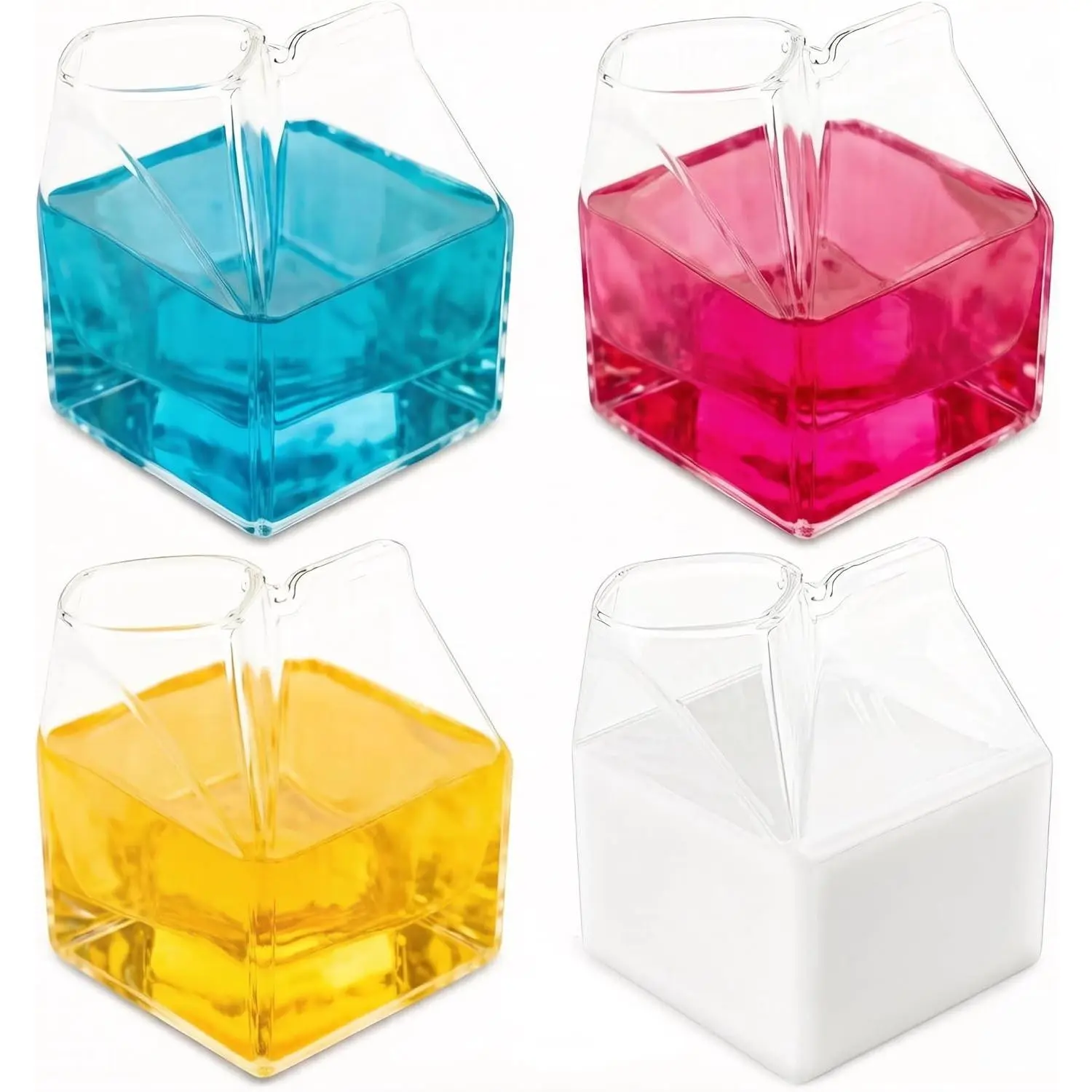 WUWEOT 4 Pack 12OZ/350ml Clear Square Glass Milk Cartons, Heat Resistant Multi-Purpose Glasses for Cocktail, Coffee, Milk, Water, Juice, Creamer Pitcher