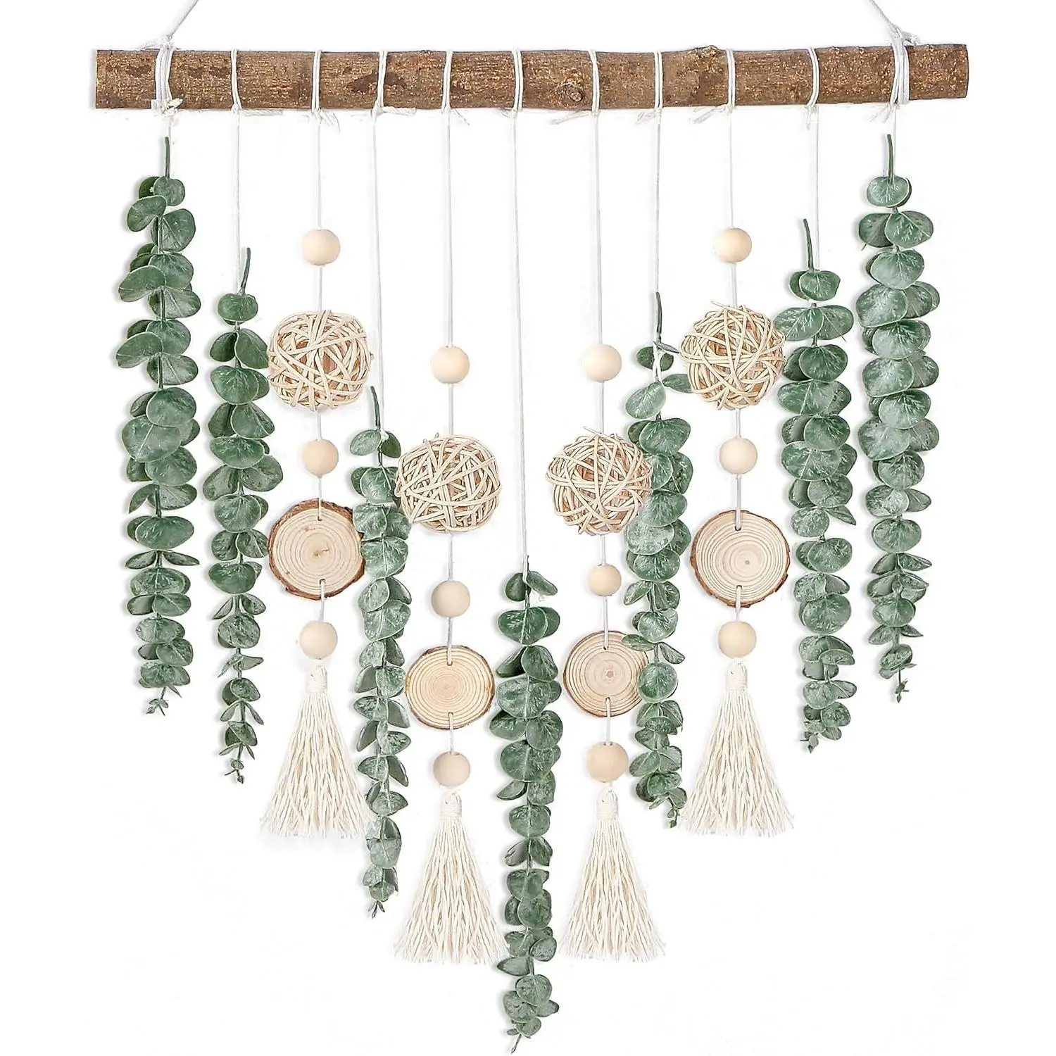 21" Tall Artificial Eucalyptus Wall Hanging Decor with Wooden Stick, Leaf Clusters, Boho Decor for Home Display, Bathroom & Bedroom Rustic Farmhouse Furniture Accent, Gift Option