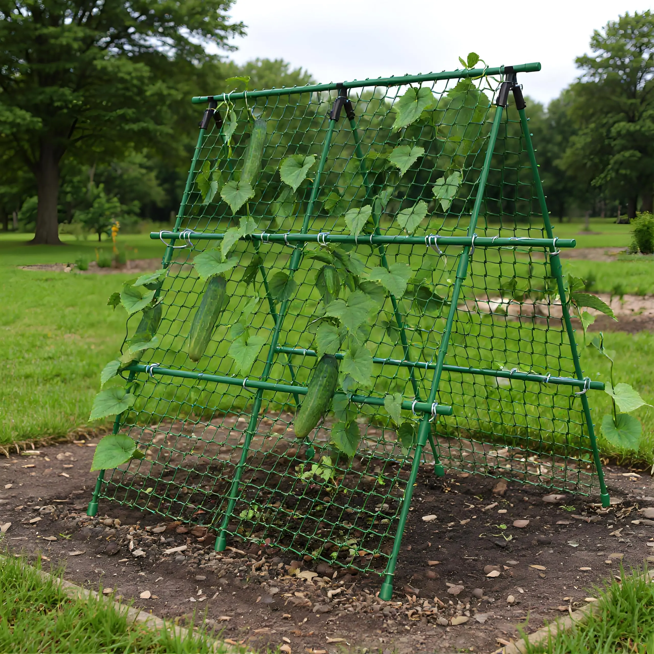 Sturdy A-Frame Garden Trellis with Netting – 4ft x 4ft Metal Plant Support for Climbing Vegetables, Vines – Ideal for Cucumbers, Tomatoes, Peas, Beans, Grapes – Fits Raised Beds, Outdoor Use