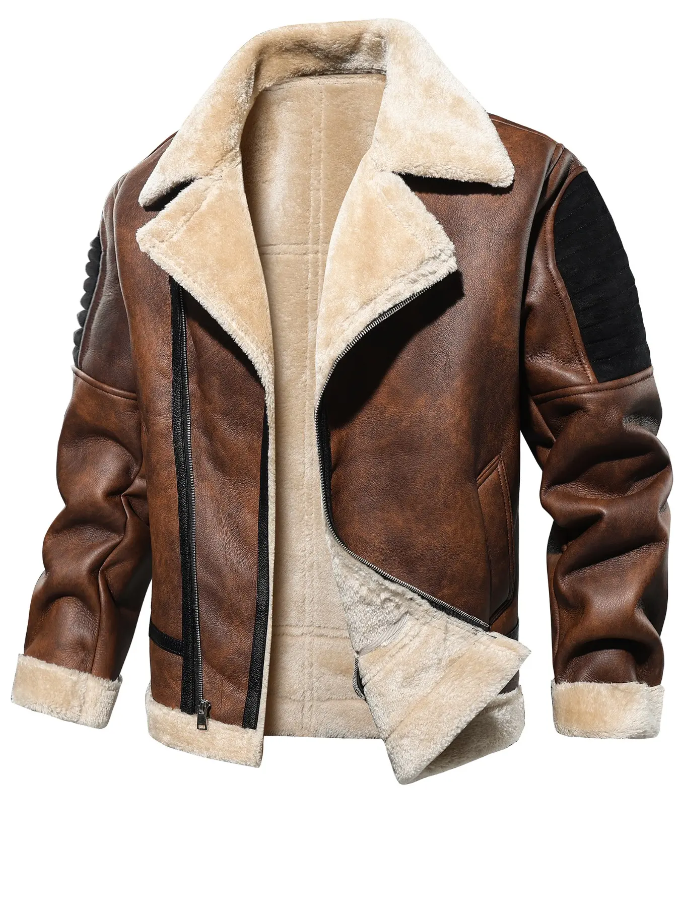 Men's Autumn Winter Jacket, PU Leather, Fur Lined, Thick Warm Inner Layer, Casual Wear, Fashionable, Ideal for Cold Weather