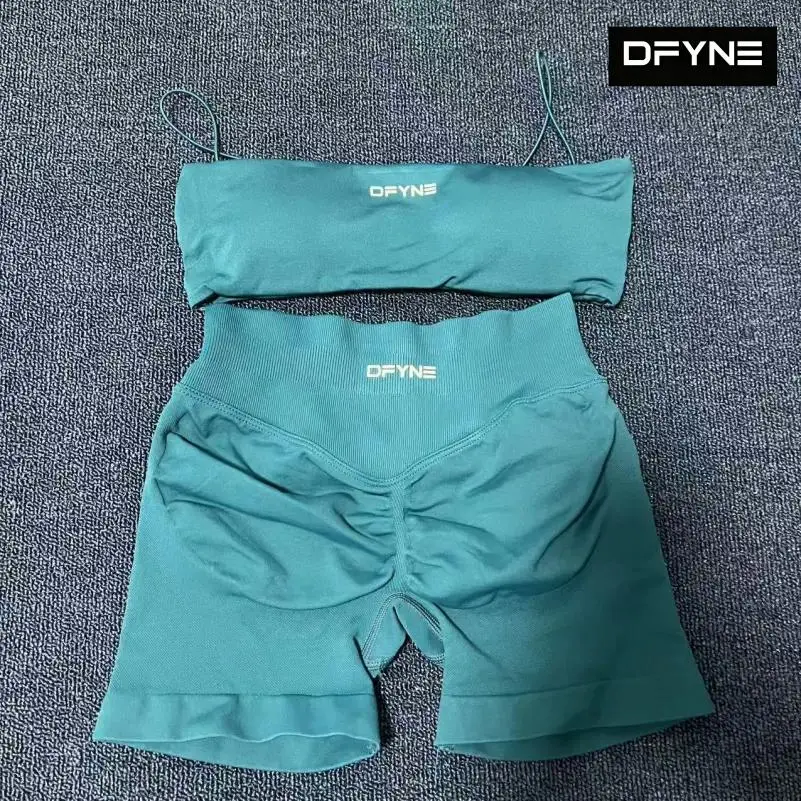 Dfyne 2 Piece Workout Set for Women, Seamless Matte Strappy Tube Top & High Waisted Tummy Control Shorts, Squat-Proof Gym & Everyday Activewear Outfit, Gym Workout Women, Workout Sets For Women, Women's Two Piece Set