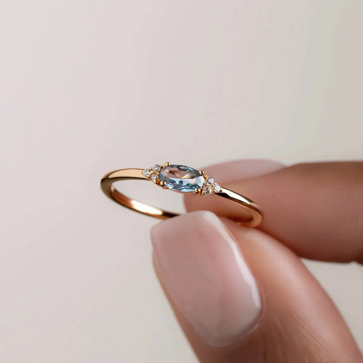 Women's S925 Sterling Silver Marquise Cut Engagement Ring - Blue Sapphire, Diamond Accent Band, Light Luxury Ins Style Female Ring for Index Finger