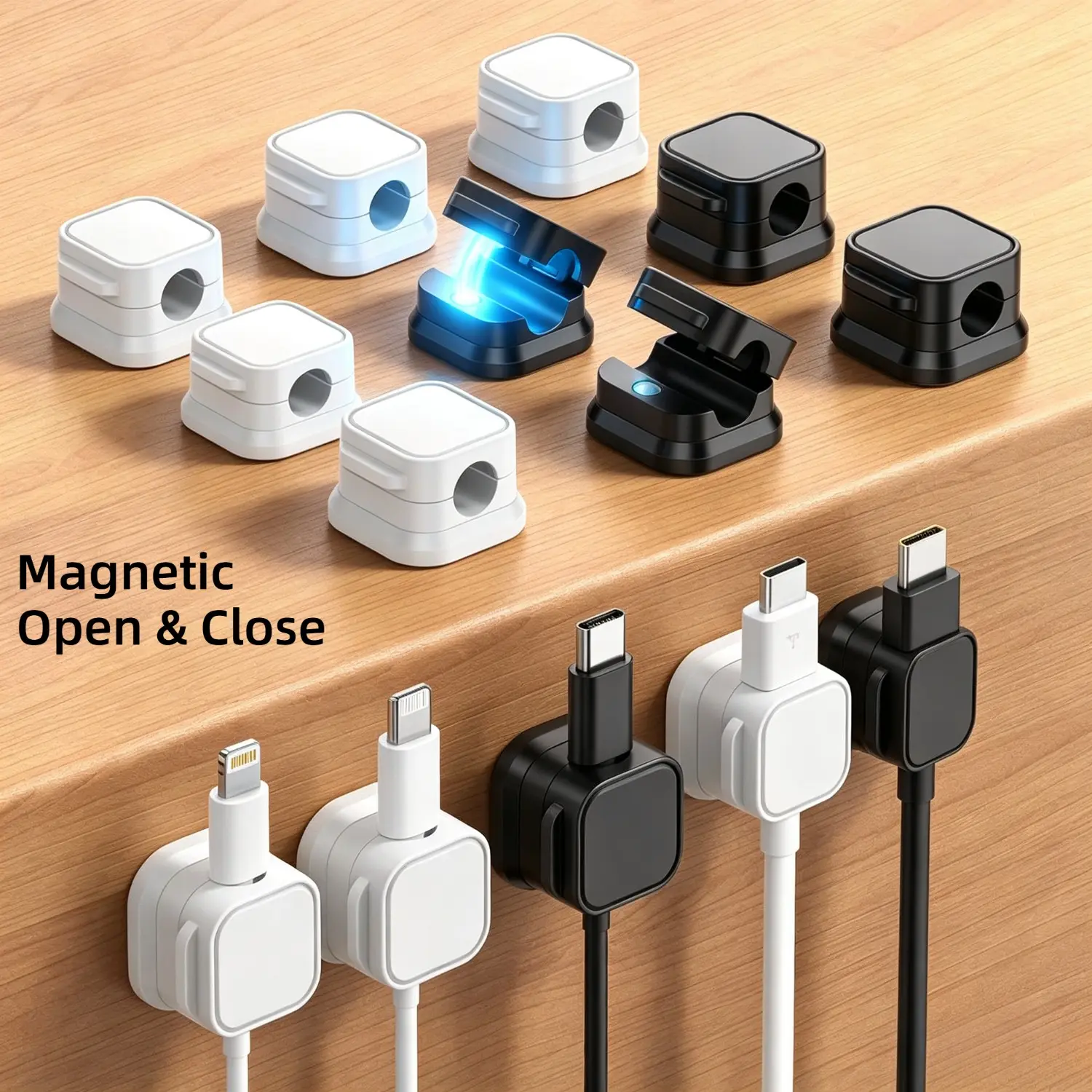 12Pcs Self-Adhesive Magnetic Cable Clips - Office Accessories with Magnetic Hold for Charging Cords, Desk Organizer Cord Management Holder for Desktop, Office, Car Interior