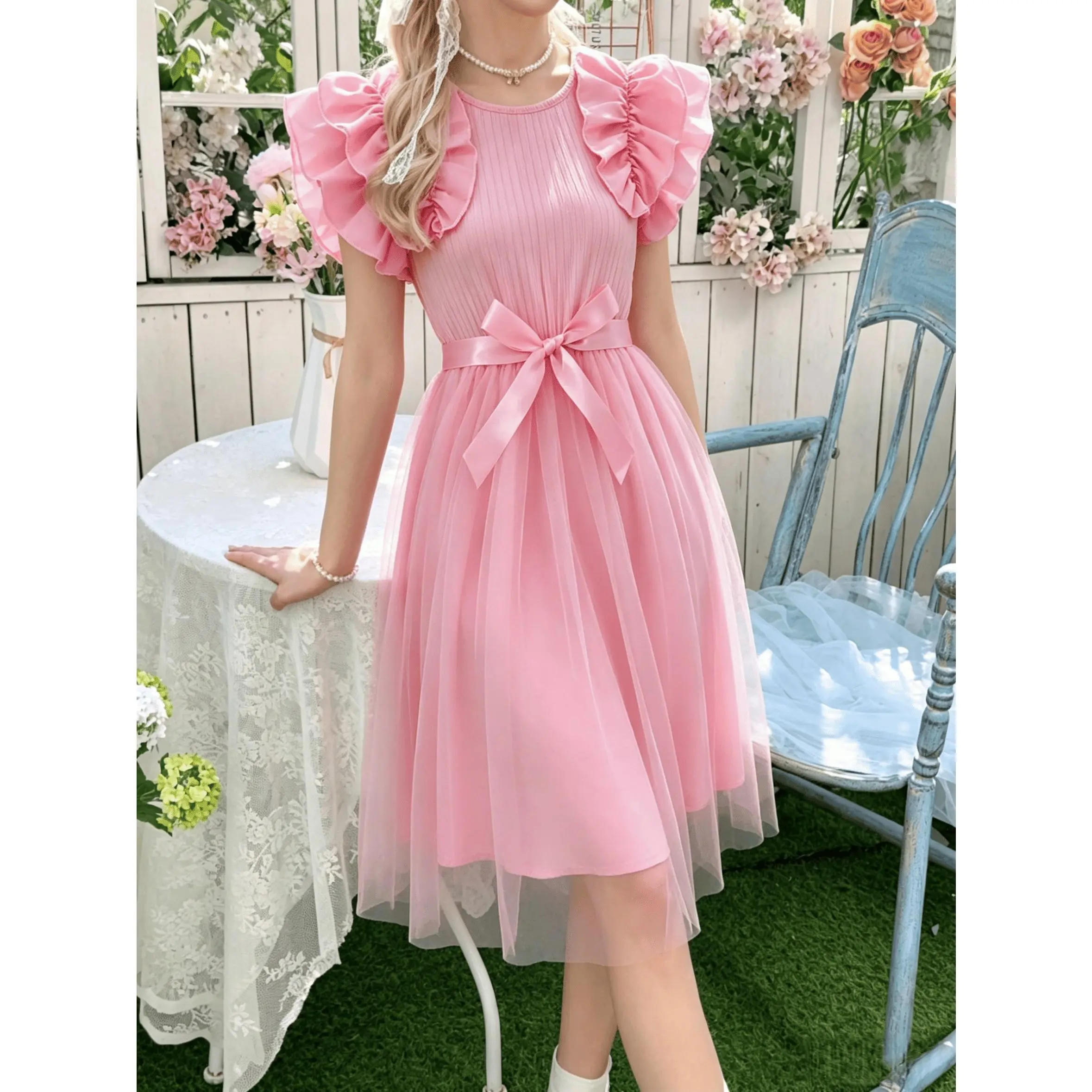 Golden Girl/ Commuting/ Soft Summer Dress, Dress Up for Parties, Prom Gown, Easter Dress, Tank Dress, Summer Dress, SS26 Fashion Trend, 8-12Y Girls' Summer Soft Dress, Sheer and Cool, Macaron Solid Lavender Pink Dress, Easter Dress, Girls' Straight
