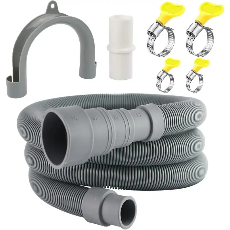 10 Ft Universal Washing Machine Drain Hose, Extension Kit for Washer, Dishwasher, Dryers, Dehumidifier, 4 Clamps, U-Holder, Adapter