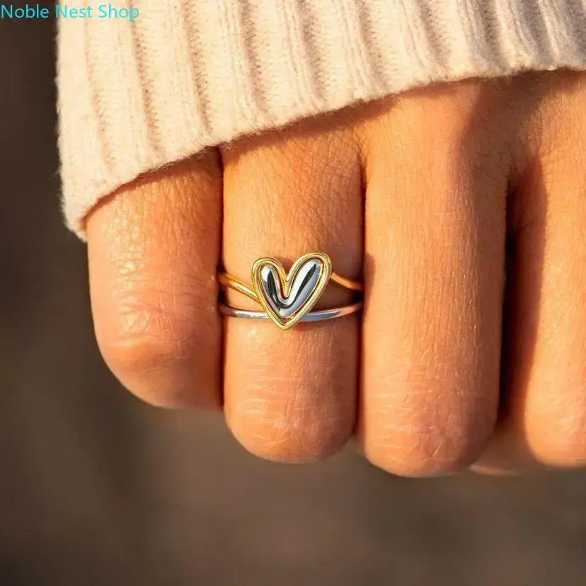 Double Heart Matching Ring Set Engraved Love Yourself Love Life Slogan, Minimal Inspirational Finger Jewelry, Meaningful Gift for Self, Sisters, Couples & Family Loved Ones