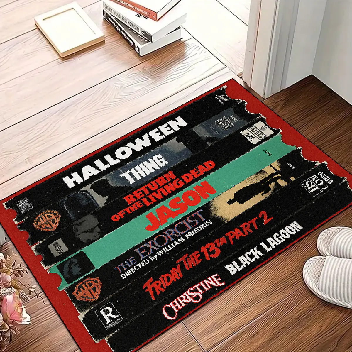1 Halloween movie poster rug, Decorative rug, Indoor area rugs, horror movie poster pattern, machine washable, soft, comfortable, non-slip, Halloween home decor, Suitable for entryway, living room, and bedroom flooring, House decor rug