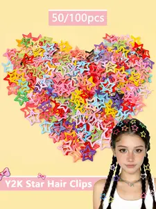 50/100pcs colorful star hair clip, pentagram dopamine, bangs hair clip, ponytail/dirty braid decorative hair clip, suitable for campus, parties, vacations, music festivals, sports events, daily leisure, fashionable women's accessories