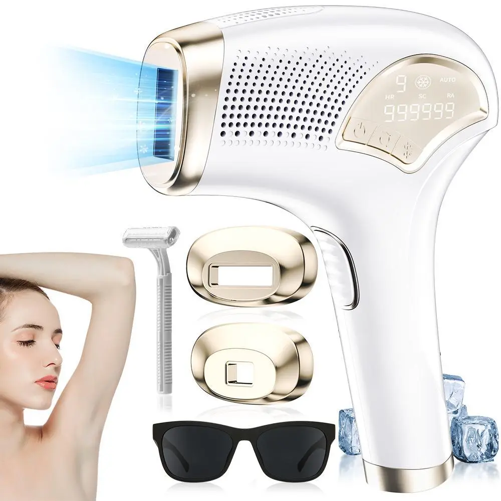 【Summerfinds】 IPL Hair Removal Device for Women, Portable Home Laser Hair Removal with 2 Interchangeable Lamp Heads, Painless Permanent Hair Reduction for Face, Legs, Bikini & Underarms
