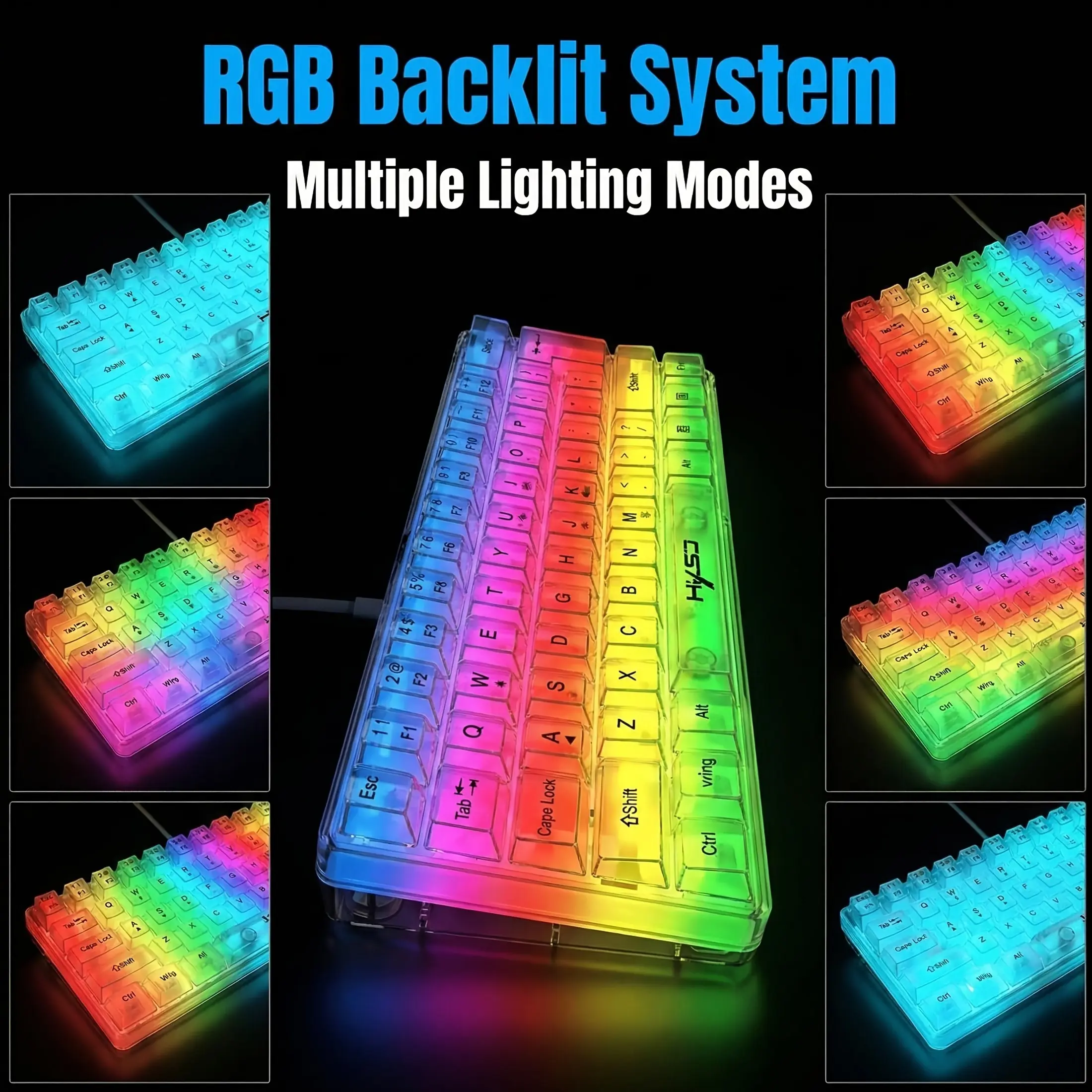 Transparent Wired Gaming Keyboard, Clear Keyboard, RGB Backlit, Ergonomic 60% Ultra-Compact Mini Membrane, Portable Gaming Keyboard for Gamers, PC Gaming Keyboards, RGB Lighting Keyboard, Lighted Keyboard