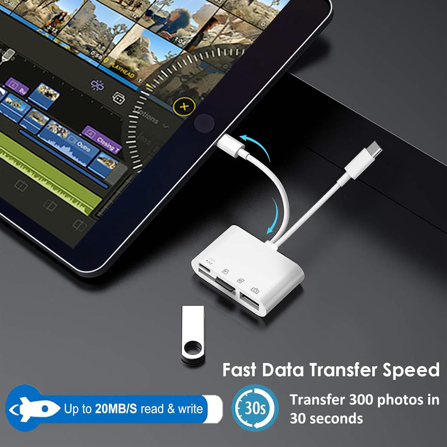 SD Card Reader for iPad Android, USB-C & Lightning to SD/MicroSD Card Adapter with Fast Port, Memory Card Reader for Camera Adapter, Support SD, SD, USB 3.0, No App Required SD Card Reader for iPad Android, USB-C & Lightning to SD/MicroSD Card Adapter with Fast Port, Memory Card Reader for Camera Adapter, Support SD, SD, USB 3.0, No App Required