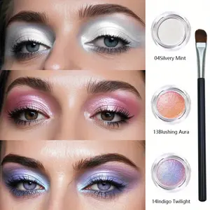 3pcs Jelly Eyeshadow Set with Brush, Glitter Shimmer, Holographic Glow Finish, Gel Texture, Long-Lasting, Waterproof Eye Makeup, Pefect for party and gift, New Wave Makeup, Full Color Makeup, pink, purple, Silvery