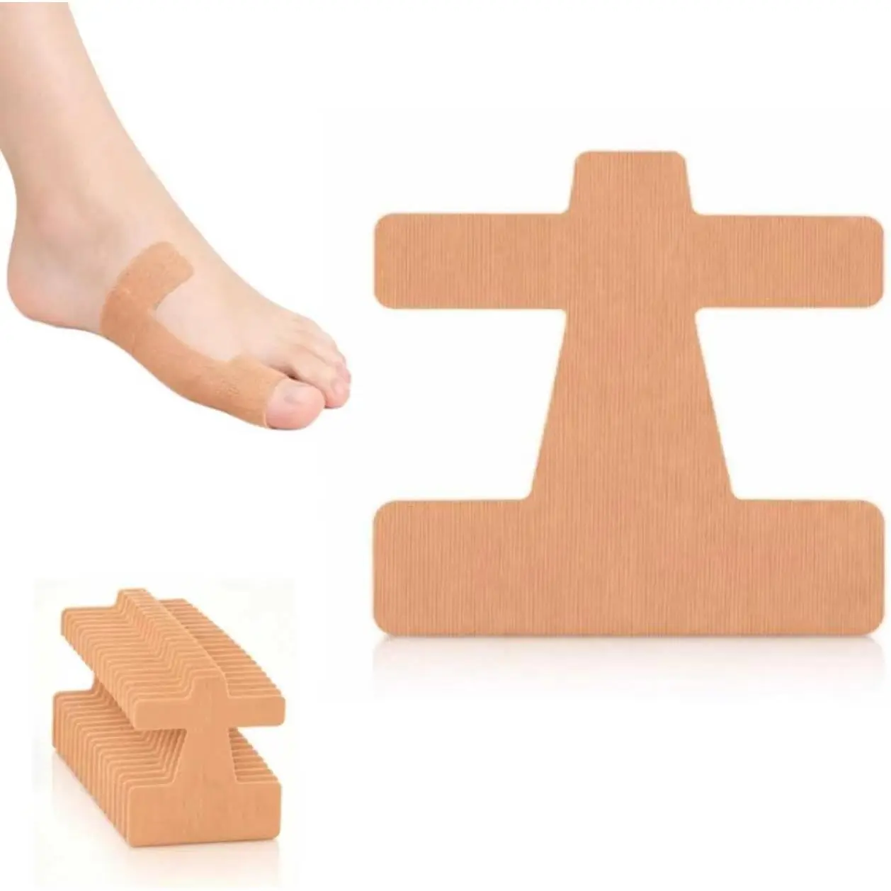 20 Pcs Pre-Cut Bunion Corrector Kinesiology Tape– Elastic, Breathable & Hypoallergenic Latex-Free Toe Support Strips, Skin-Friendly Foot Care Support Strips for Men Women Daily Use (Complexion)