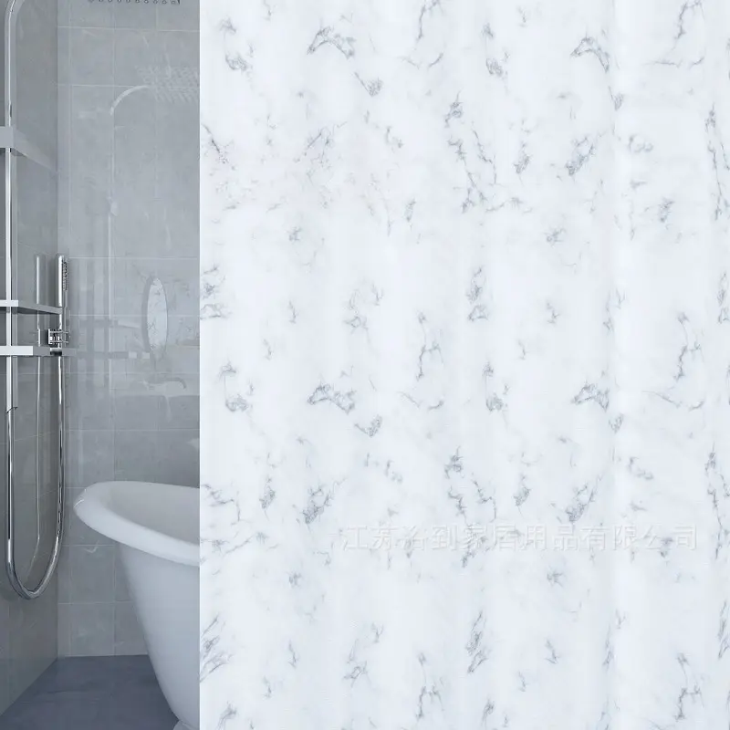 Marble Shower Curtain – Waterproof & Mildew-Proof PEVA | No-Drill Tension Rod Set | Farmhouse Bathroom Divider | Rental Apartment Upgrade
