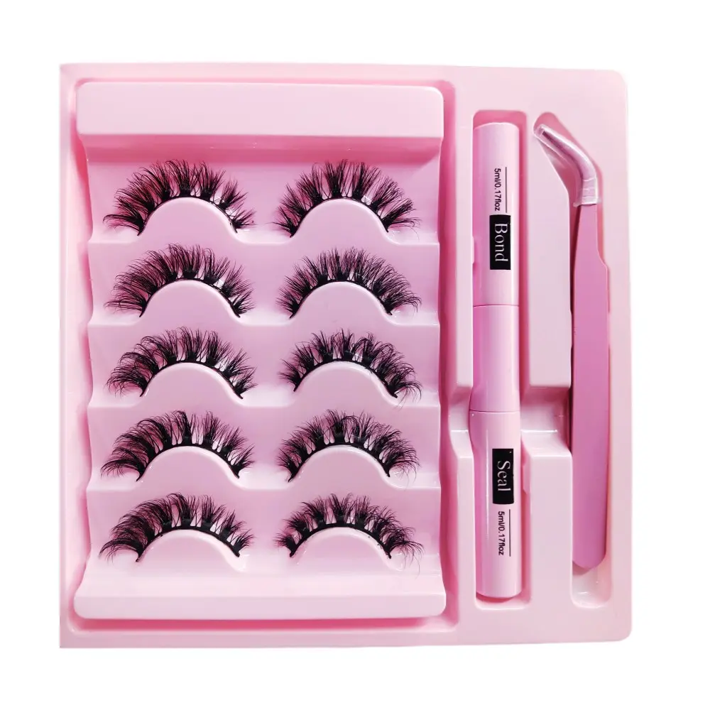 New 5 Pairs D Curl Dense Natural Fluffy False Eyelashes, Classic Cat Eye Fox Fur False Lashes, Cross Long 5D Dense False Lashes, Easy Carry, Soft Natural Look, Makeup, Fake Eyelashes, Volume Fluffy Lashes, Volumized False Eyelashes