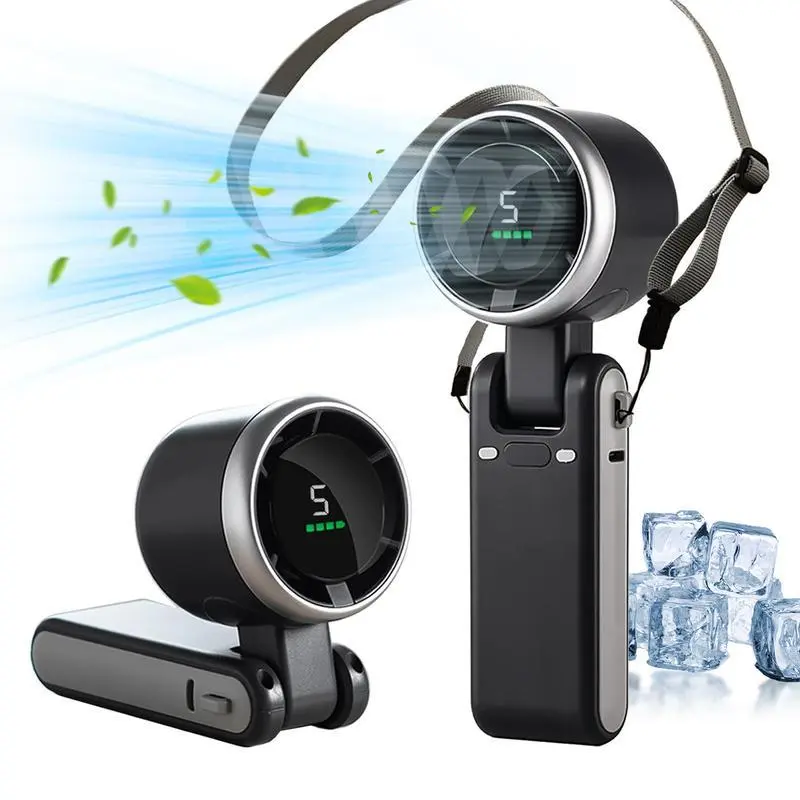 2026 Foldable 3-in-1 Neck Fan, Handheld Desk Turbo Fan, LED Display, 4200mAh USB C Rechargeable, 12 Hours Working Time, 5 Speed 13550RPM Pocket Fan for Outdoor Indoor Use