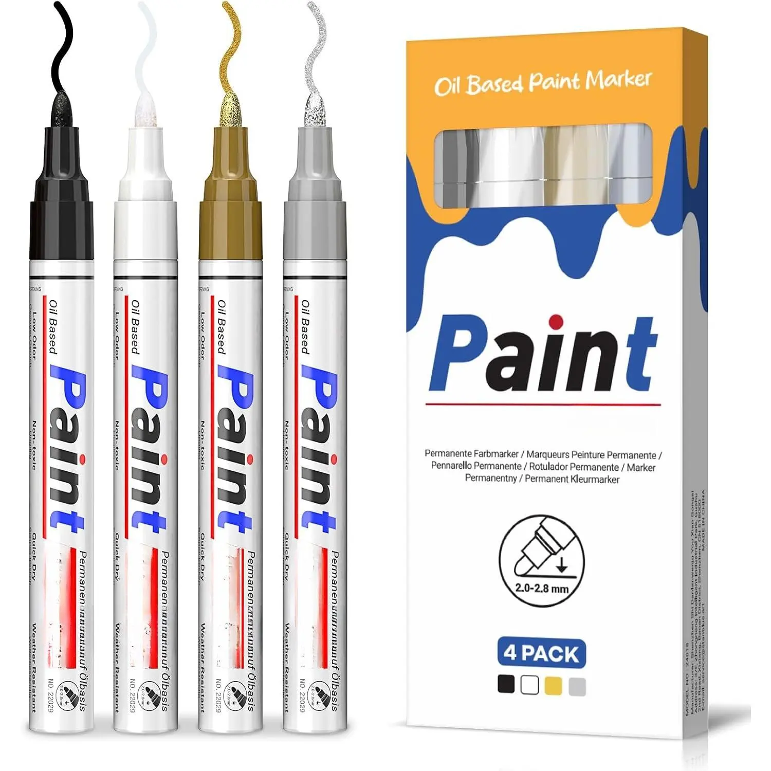 Markers 4 Colors Oil Based  Pens – , , Black & White Permanent  Marker Set for Metal, , Glass, Rock, Fabric –  Quick Dry, Easter Egg Decorating & DIY Crafts