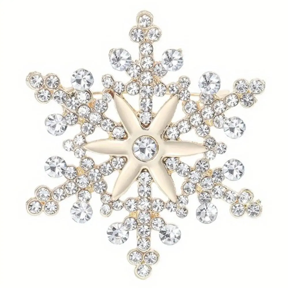 Fashion Classic Shining Crystal Snowflake Brooch Badges for Women Men Elegnat Lady Christmas Clothing Coat Pin