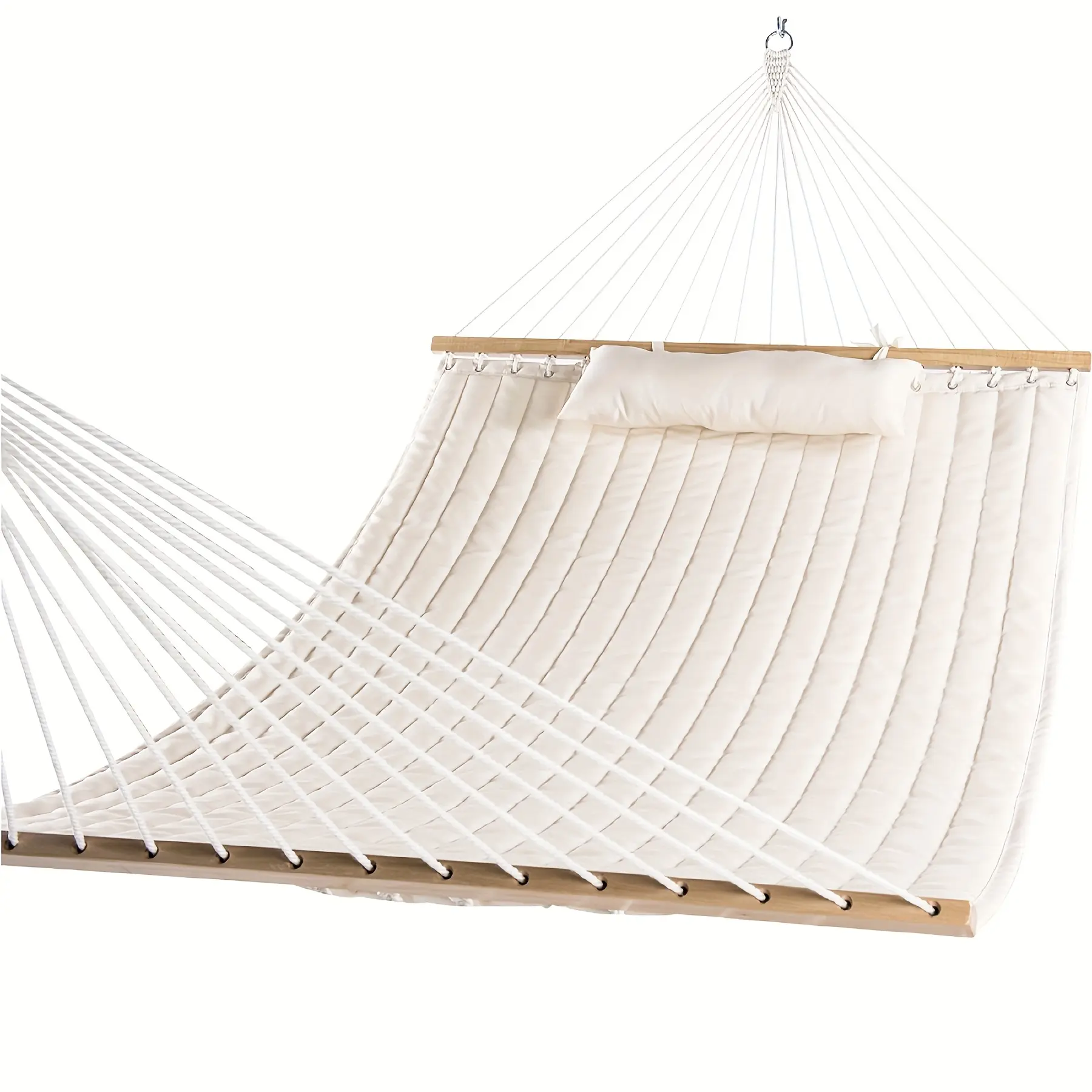 Lazy Daze Hammocks 12 FT Double Quilted Fabric Hammock with Spreader Bar And Detachable Pillow, 2 Person Hammock for Outdoor Patio Backyard Poolside, 450Lbs Weight Capacity (Stands Not Included)