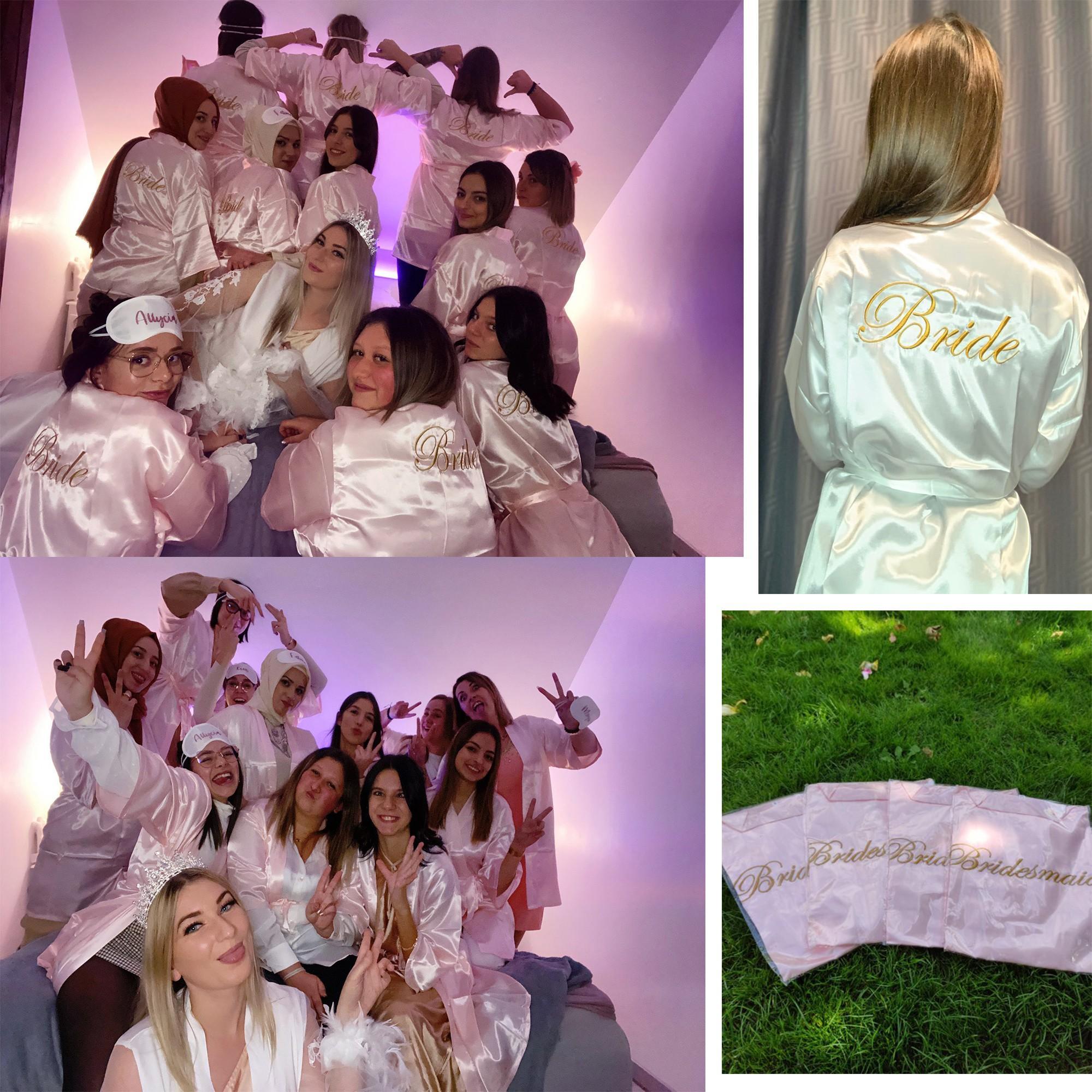 Wedding Bride Bridesmaid Robe Dressing Gown Women Bathrobe Nightgown Short Sleepwear Casual Flower Kimono Geisha M L XL