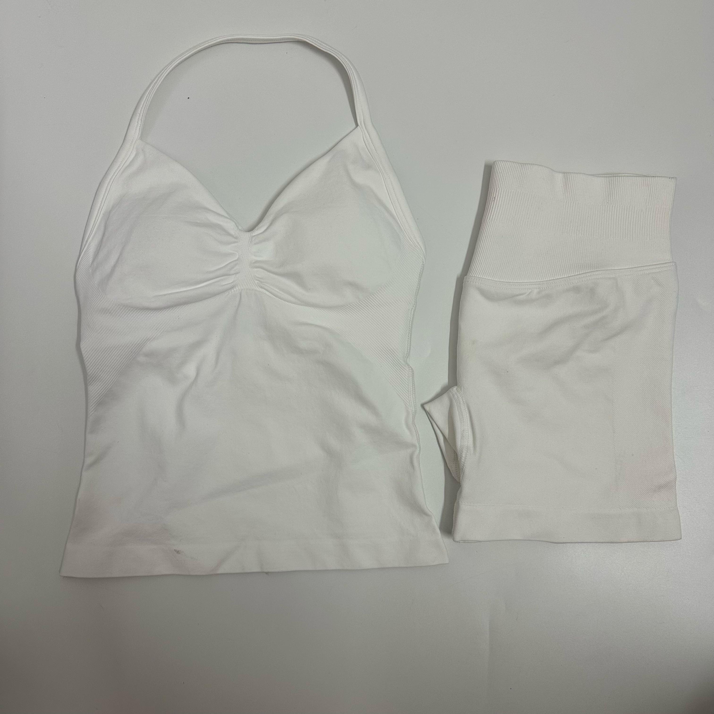 2 Pieces Women Yoga Set Seamless Yoga Longline Strappy Tank Top Scrunch Sports Shorts Gym Clothes Woman Summer Workout Outfit Athleisure Wear