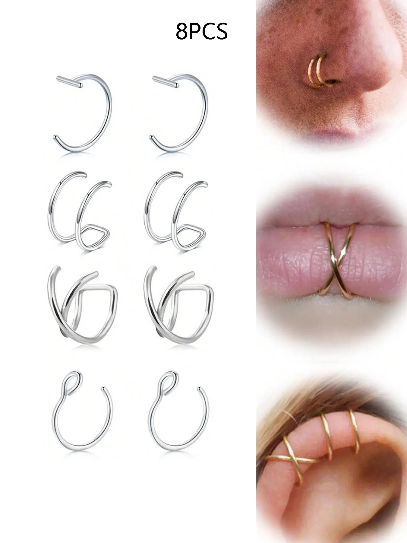 Fake Lip Piercing, Fake Lip Ring, Fake Nose Ring, Fake Snake Bites, Faux Lip Rings, Fake Snake Bite Piercing Clip, Lip Ring, Ear Cuff Earrings, Spiral Nose Ring, Nose Ring Jewelry, Non Piercing Jewelry, Body Jewelry