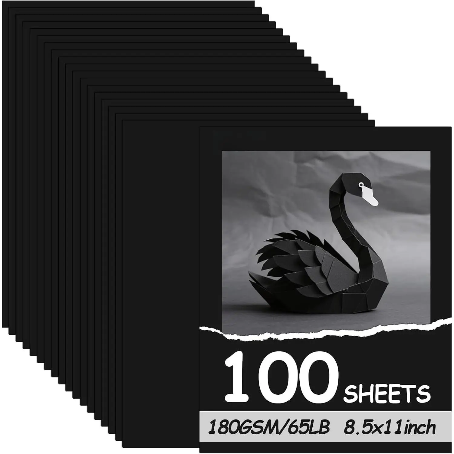100 Sheets Black Cardstock 8.5x11, 65lb Card Stock Construction Print Paper | 65lb/180gsm Thick Card Stock Paper, Heavy Cardstock Paper for Printer, Resume, Scrapbooks, Art, Crafts, Business Cards