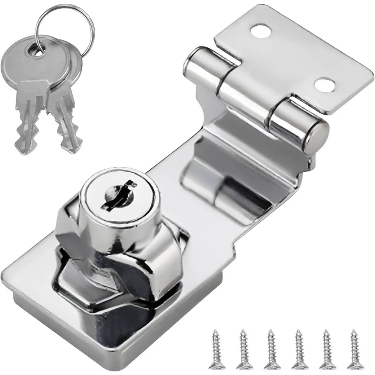 Keyed Hasp Lock with 90-Degree Twist Handle - Smooth Metal, Concealed Screw Secure Locking System for Small Doors, Lockers - Outdoor Modern Decor Hardware Accessory