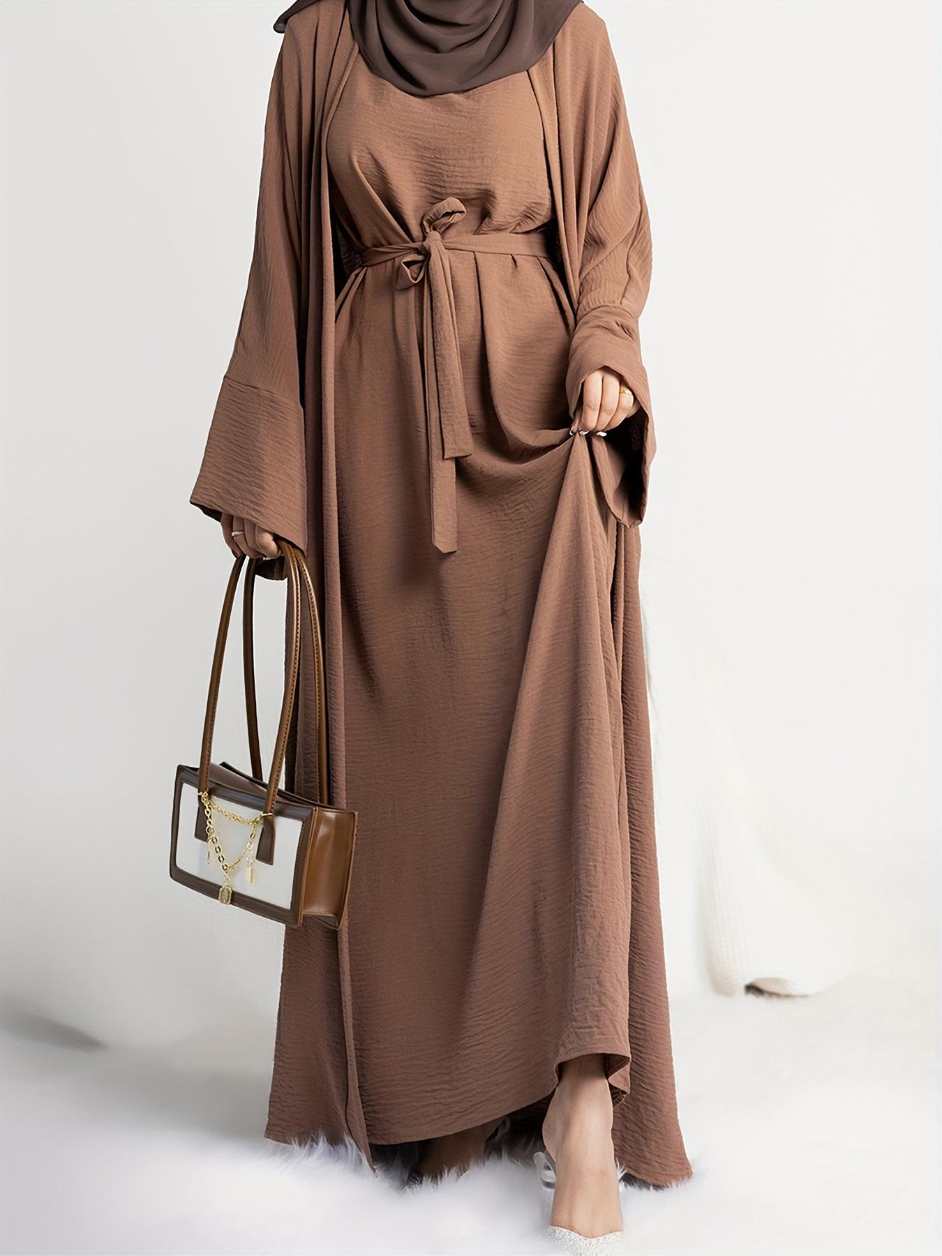 Muslim Lady 2pcs Abaya Set Eid Abaya Inner+open Abaya With Pocket