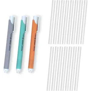 Mechanical Pocket Eraser, Retractable Pen-Style Eraser for Precision Erasing, Portable Push-Button Eraser for Artists, Students, Office Use (with 15 Refills)