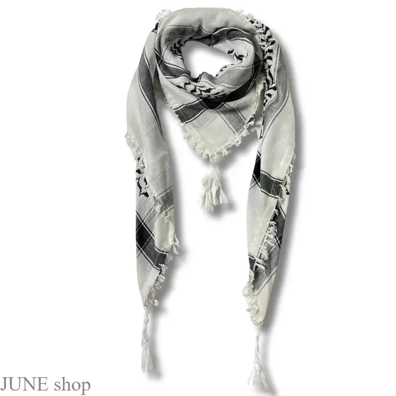 Authentic Palestinian Keffiyeh Scarf - Handmade Ethnic Cotton Shawl, Antique Loom Crafted, Sharshoba Embroidery, Tassels, Lightweight Soft Unisex Square 47x47", 0.7 lbs, Traditional Fashion Accessory for Daily Wear, Clothes