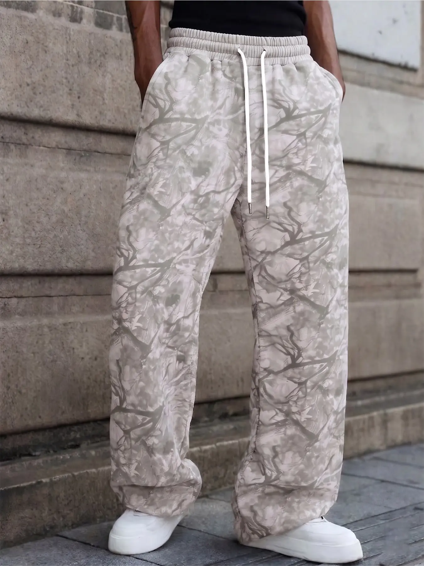 Men's Straight-Leg Camouflage Sweatpants, Street-Style Casual Trousers, Creative Tree-Print Design, All-Season Versatile Comfy Pants, Streetwear