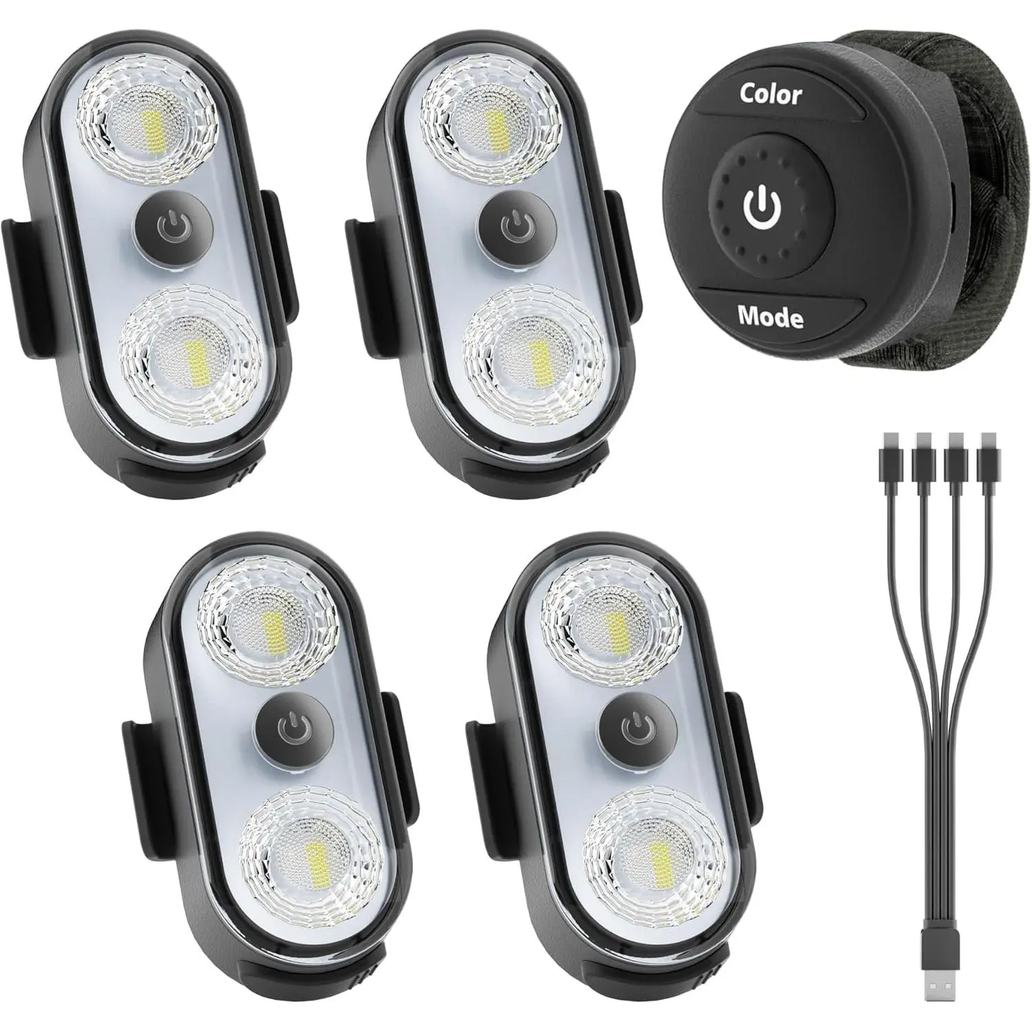 Wireless LED Lights for Car 4PCS- Button and Remote Control Interior Ambient Strobe Light, USB-C 120H 8 Colors IP65 Waterproof Rechargeable Underglow Light for Cars, Trucks, eBike, Motorcycle