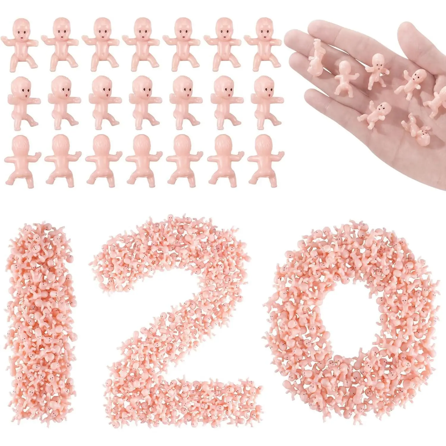 120 Pcs Mini Babies for Baby Shower Games, 1 Inch Tiny Plastic Babies Bulk for My Water Broke Ice Cube, Mardi Gras King Cake Baby Figurines, Hide Hunt Games, Party Decorations Favors(White)