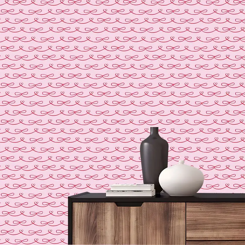 Cute Pink Bow Peel and Stick Decorative Wallpaper, Removable Self Adhesive Contact Paper for Bedroom, Kitchen,Living Room,Minimalist Aesthetic Wall Decor Roll, Perfect Gift for Girls & Home Decor Lovers